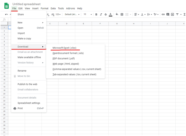 Converting Google Sheets into Excel