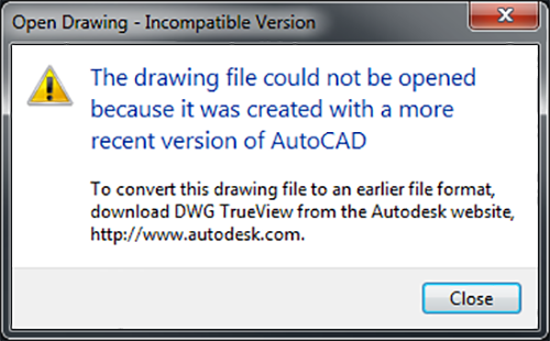 Open Drawing Incompatible Version